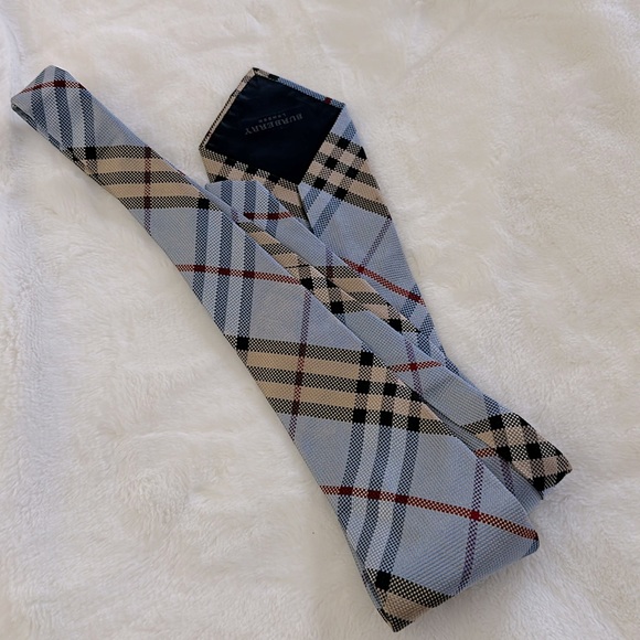 BURBERRY || Authentic Men’s Silk Light Blue & Tan Tartan Tie. Sz. OS - Picture 4 of 12